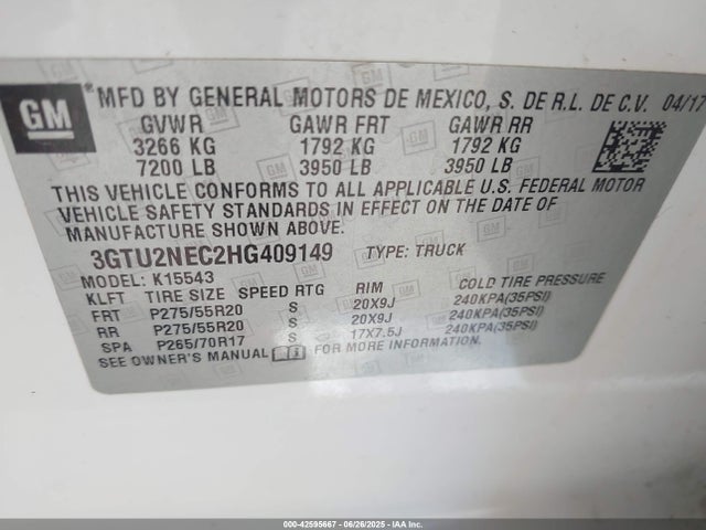 3GTU2NEC2HG409149 GMC l83 -spark ignited direct injection, variable valve timing, afm, e85 max, alum