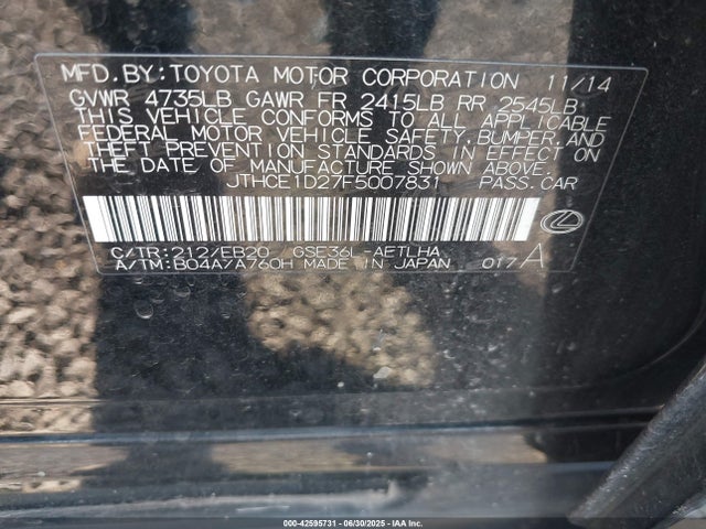 Lexus 2gr-fse 2015 JTHCE1D27F5007831 Image 9