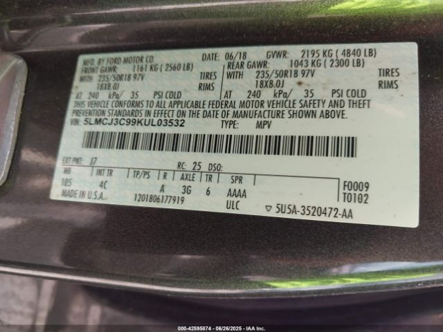 2019 LINCOLN MKC 5LMCJ3C99KUL03532 Photo 8