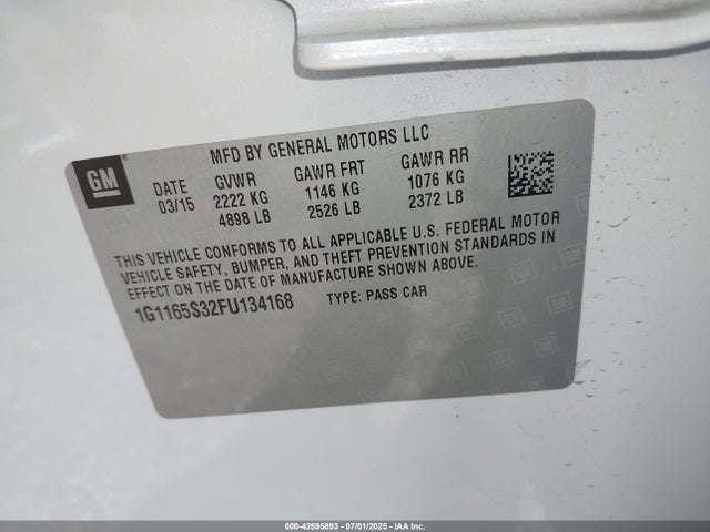 Chevrolet lfx 2015 1G1165S32FU134168 Image 9