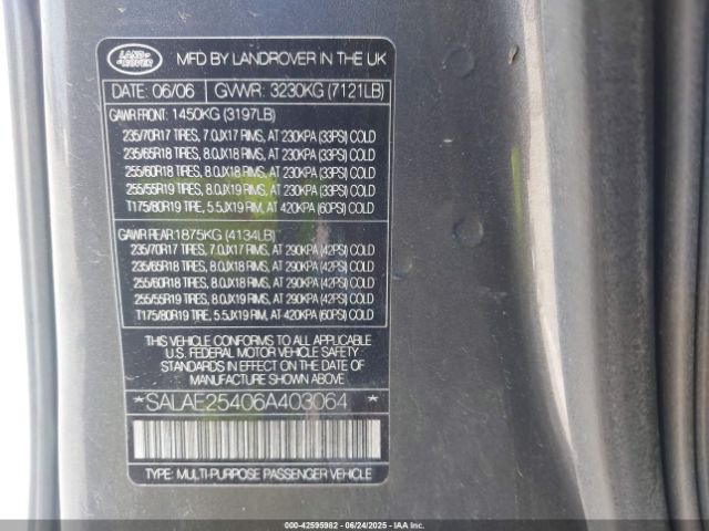 2006 LAND ROVER LR3 SALAE25406A403064 Photo 8