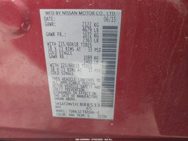 Nissan Rogue 2015 5N1AT2MV1FC888533 Image 9