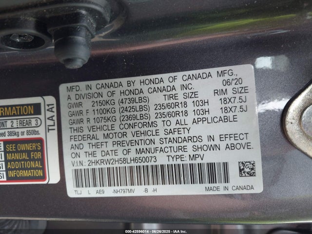 2HKRW2H58LH650073 Honda l15be
