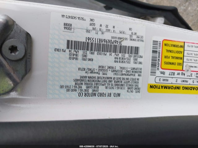 3FA6P0K96HR115561 Ford 2.0l gtdi premium fuel