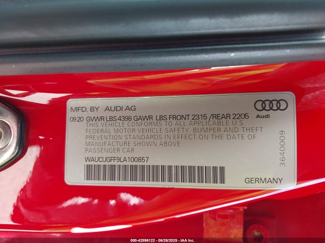 2020 AUDI A3 WAUCUGFF9LA100857 Photo 8