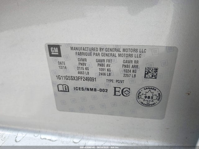 Chevrolet ltg 2015 1G11G5SX3FF249091 Image 9