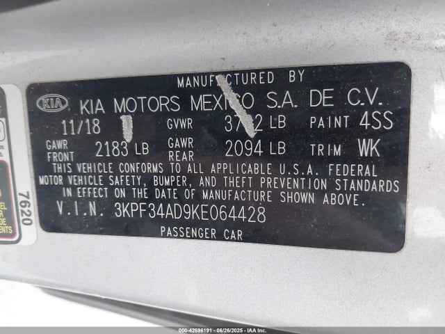 3KPF34AD9KE064428 KIA mpi nu