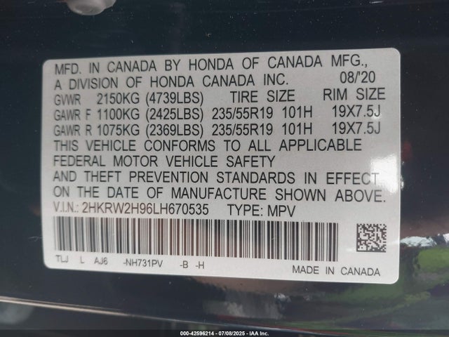 2HKRW2H96LH670535 Honda l15be
