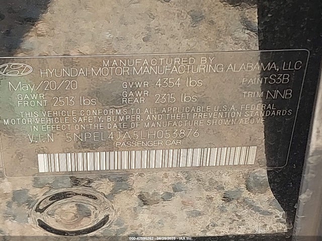 5NPEL4JA5LH053876 Hyundai gdi theta iii