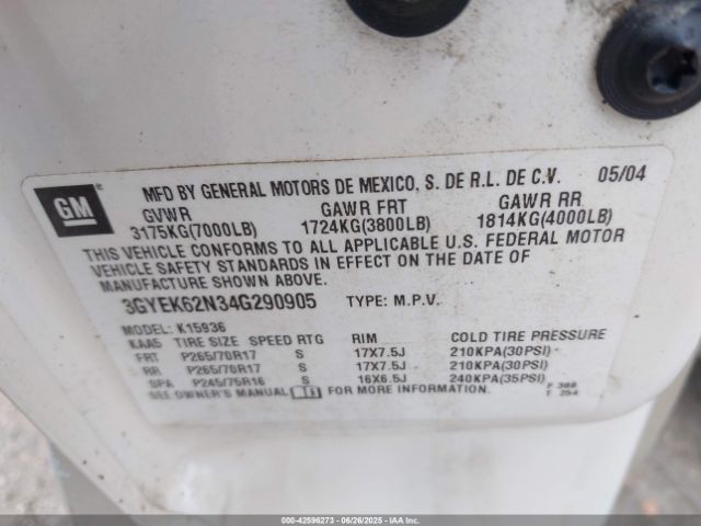 2004 CADILLAC ESCALADE EXT 3GYEK62N34G290905 Photo 8