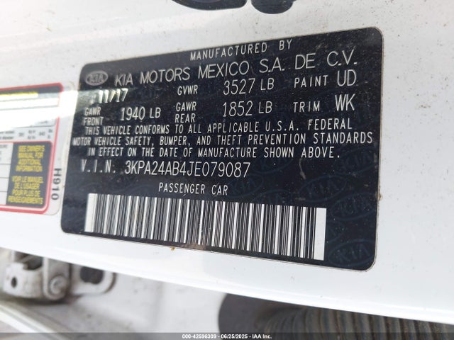 3KPA24AB4JE079087 KIA gdi gamma