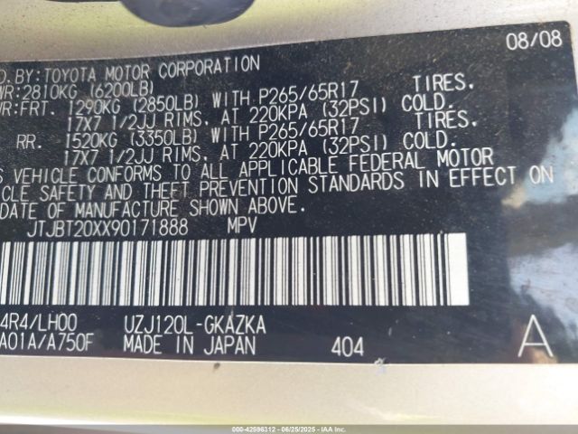 2009 LEXUS GX 470 JTJBT20XX90171888 Photo 8