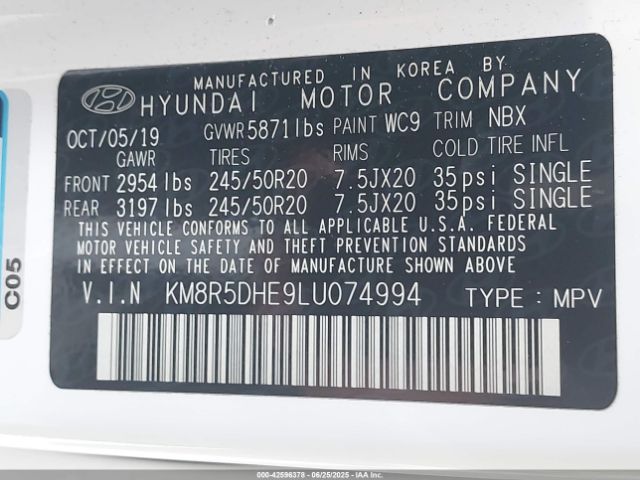 KM8R5DHE9LU074994 Hyundai gdi lambda ii