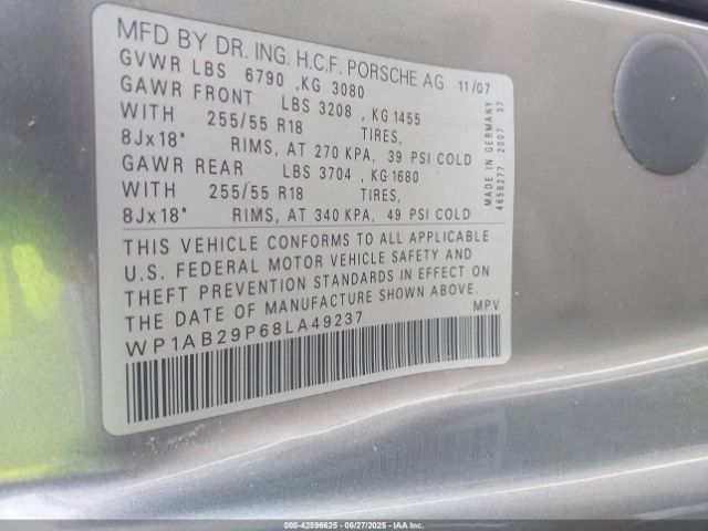 2008 PORSCHE CAYENNE WP1AB29P68LA49237 Photo 8