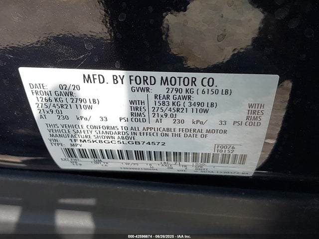 1FM5K8GC5LGB74572 Ford gtdi