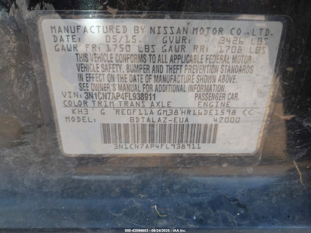 3N1CN7AP4FL938911 Nissan 2015