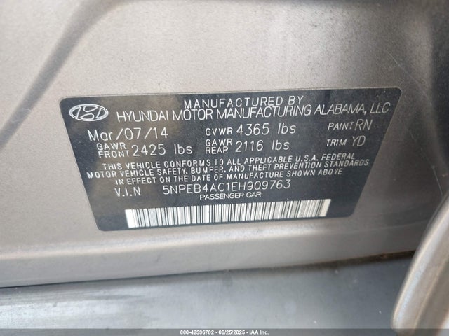 5NPEB4AC1EH909763 Hyundai gamma