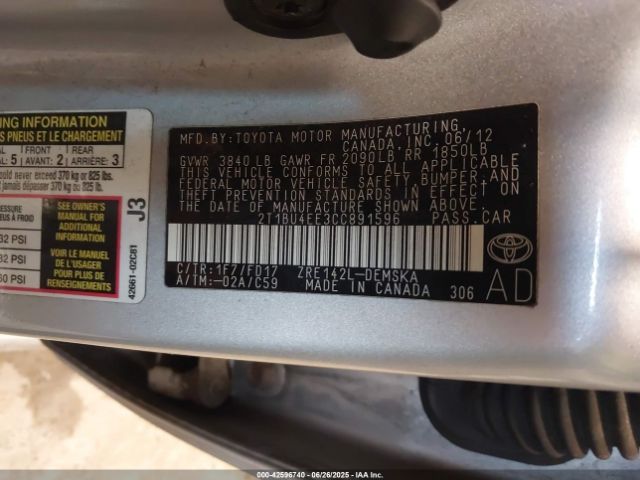 2012 TOYOTA COROLLA 2T1BU4EE3CC891596 Photo 8