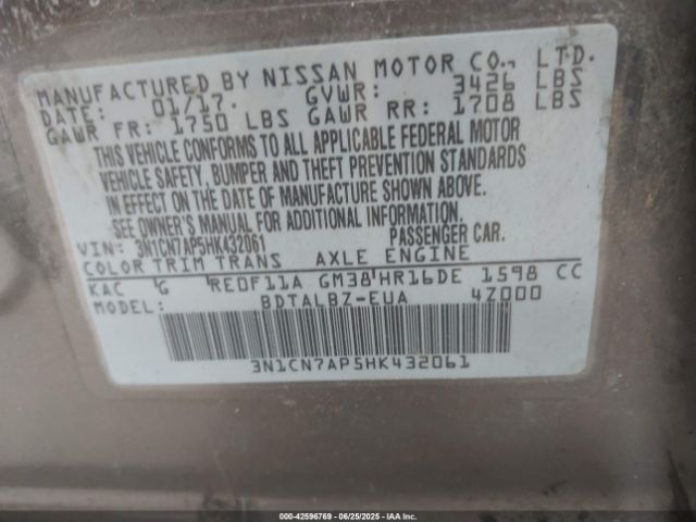 2017 NISSAN VERSA 3N1CN7AP5HK432061 Photo 8