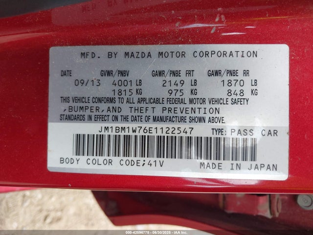 Aukcja sprzedaży 2014 Mazda Mazda3 I Grand Touring, vin: JM1BM1W76E1122547, numer aukcji: 42596778