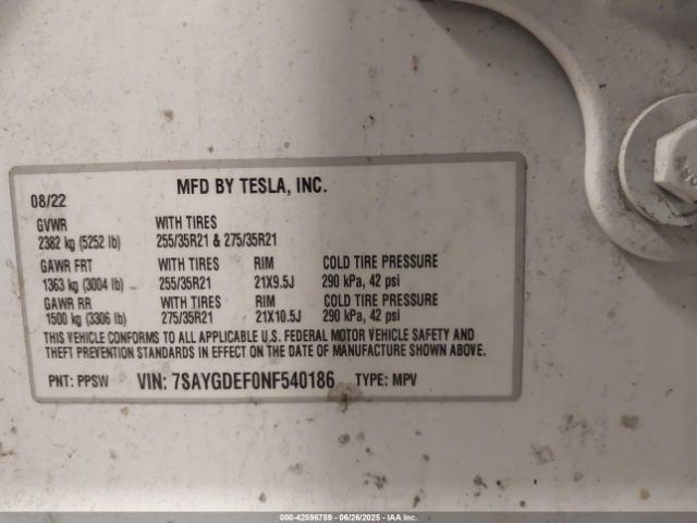 2022 TESLA MODEL Y 7SAYGDEF0NF540186 Photo 8