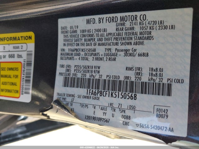 1FA6P8CF1K5150568 Ford tivct