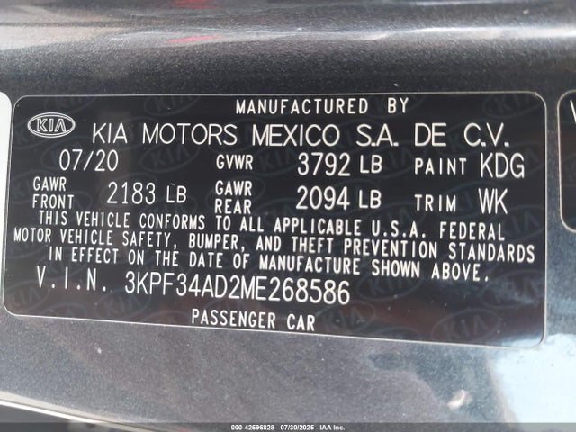 Продажа на аукционе авто 2021 Kia Forte Gt-line, vin: 3KPF34AD2ME268586, номер лота: 42596828