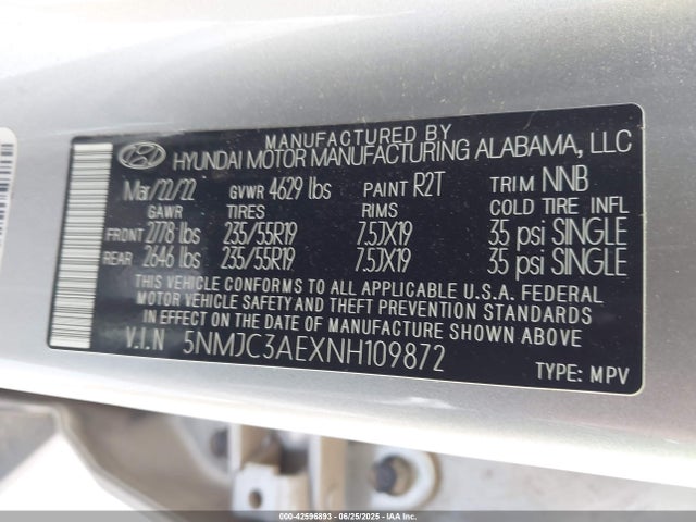 5NMJC3AEXNH109872 Hyundai gdi theta iii