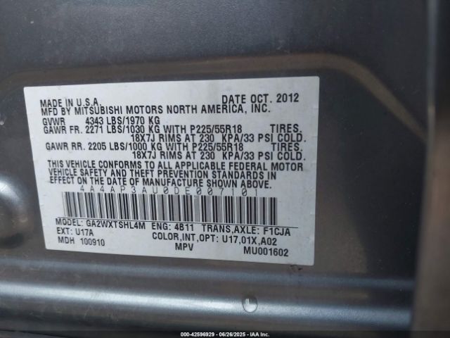 2013 MITSUBISHI OUTLANDER SPORT 4A4AP3AU0DE007101 Photo 8