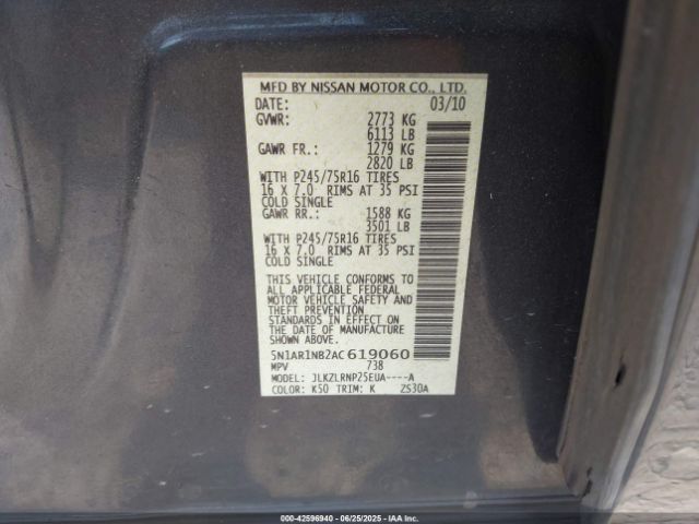 2010 NISSAN PATHFINDER 5N1AR1NB2AC619060 Photo 8