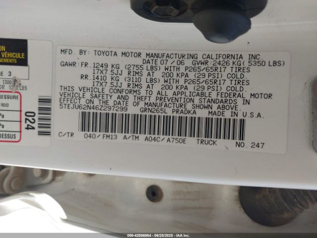2006 TOYOTA TACOMA 5TEJU62N46Z297299 Photo 8
