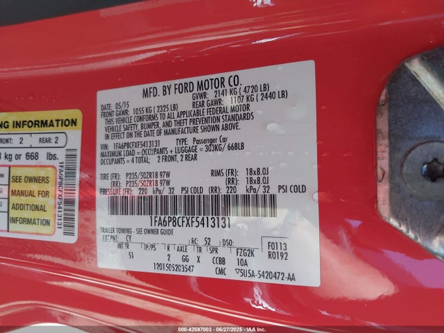 1FA6P8CFXF5413131 Ford 2015