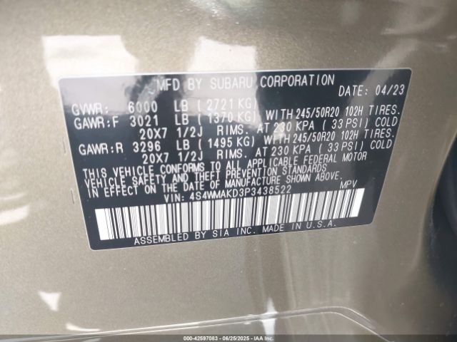 2023 SUBARU ASCENT 4S4WMAKD3P3438522 Photo 8