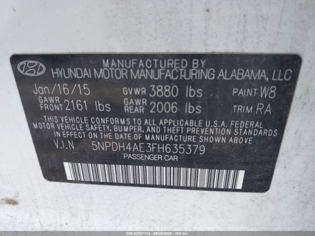5NPDH4AE3FH635379 Hyundai dohc mpi nu