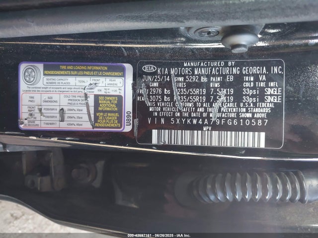 5XYKW4A79FG610587 KIA gasoline 3.3 v6 gdi lambda ii