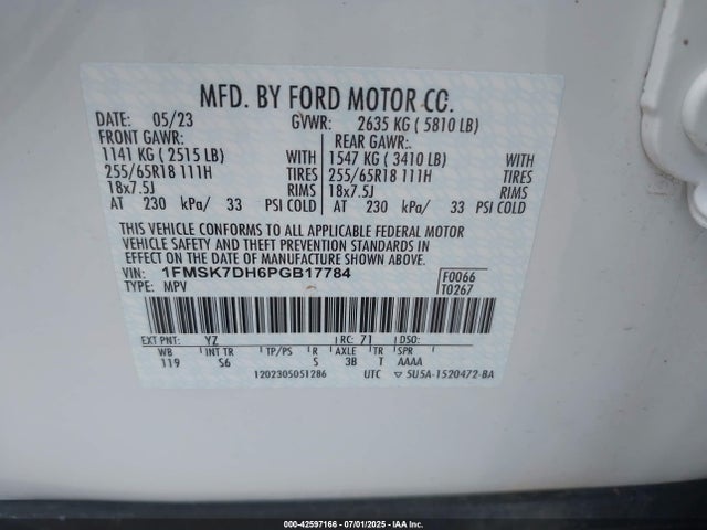 Продаж на аукціоні авто 2023 Ford Explorer Xlt, vin: 1FMSK7DH6PGB17784, номер лоту: 42597166