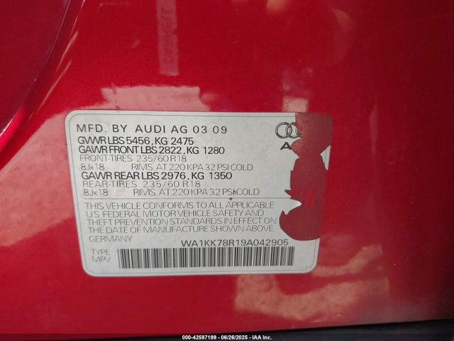 2009 AUDI Q5 WA1KK78R19A042905 Photo 8