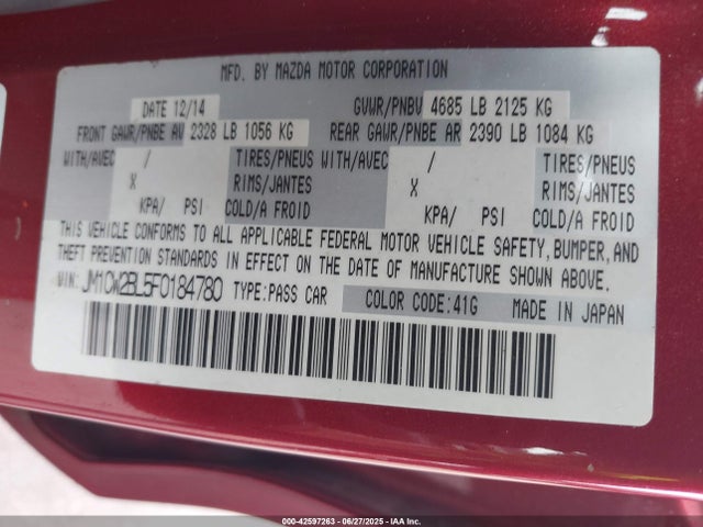 Mazda l5x 2015 JM1CW2BL5F0184780 Image 9