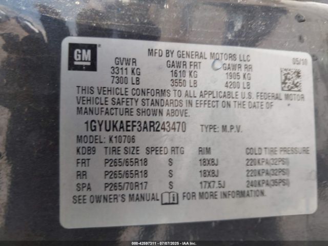 2010 CADILLAC ESCALADE 1GYUKAEF3AR243470 Photo 8