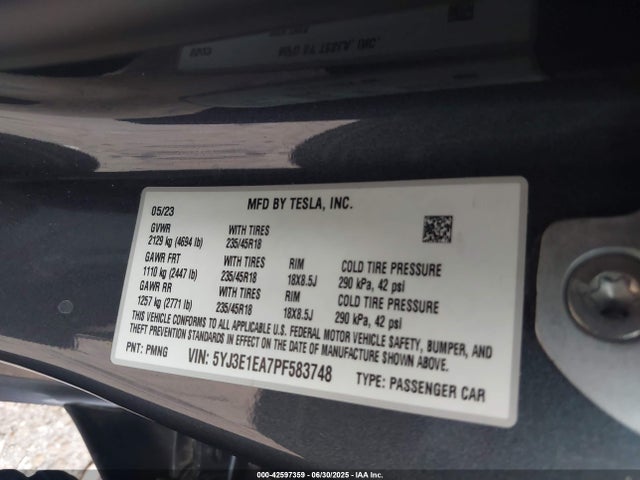 Tesla 2023 2023 5YJ3E1EA7PF583748 Image 9
