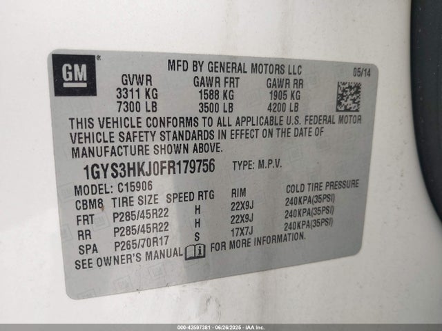 2015 CADILLAC ESCALADE ESV 1GYS3HKJ0FR179756 Photo 8
