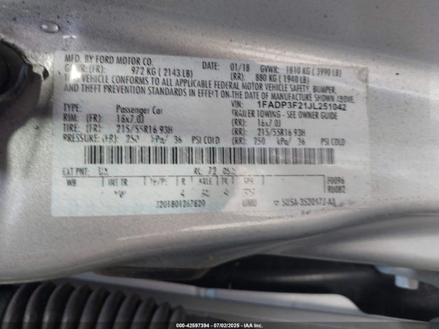 1FADP3F21JL251042 Ford 2.0l gdi