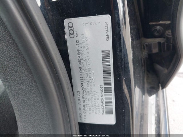 2015 Audi A6 2.0t Premium მანქანა იყიდება აუქციონზე, vin: WAUGFAFC6FN038099, აუქციონის ნომერი: 42597433