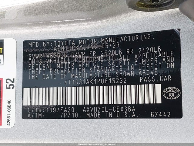 Toyota a25a-fxs, 3nm 2023 4T1G31AK1PU615232 Image 9