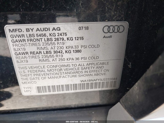 WA1BNAFY3J2222044 Audi 2018