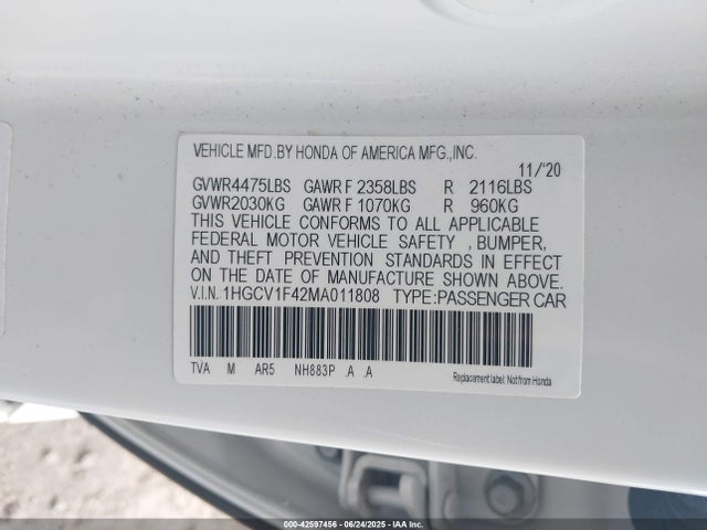 1HGCV1F42MA011808 Honda l15be