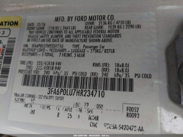 2017 FORD FUSION HYBRID 3FA6P0LU7HR234710 Photo 8