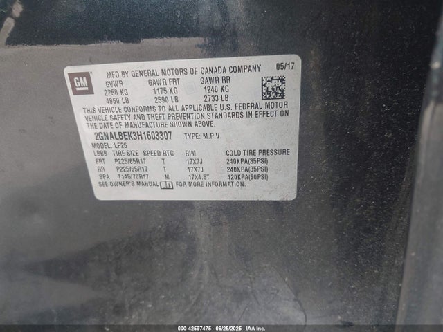 2GNALBEK3H1603307 Chevrolet lea - sidi: spark ignited direct injection, e85 max, alum