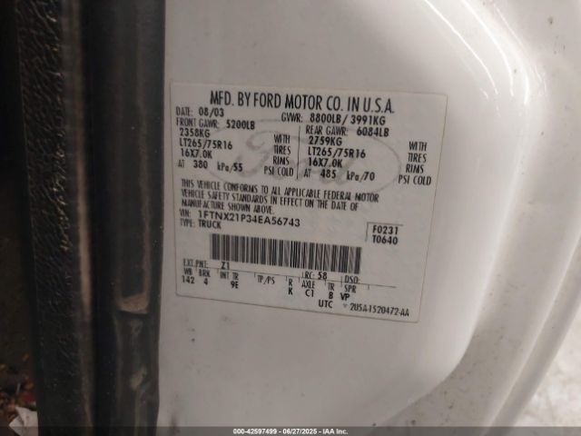 2004 FORD F-250 1FTNX21P34EA56743 Photo 8