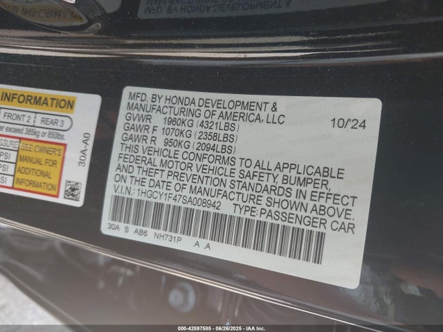 1HGCY1F47SA008942 Honda l15be